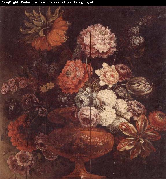 unknow artist Still life of chrysanthemums,lilies,tulips,roses and other flowers in an ormolu vase